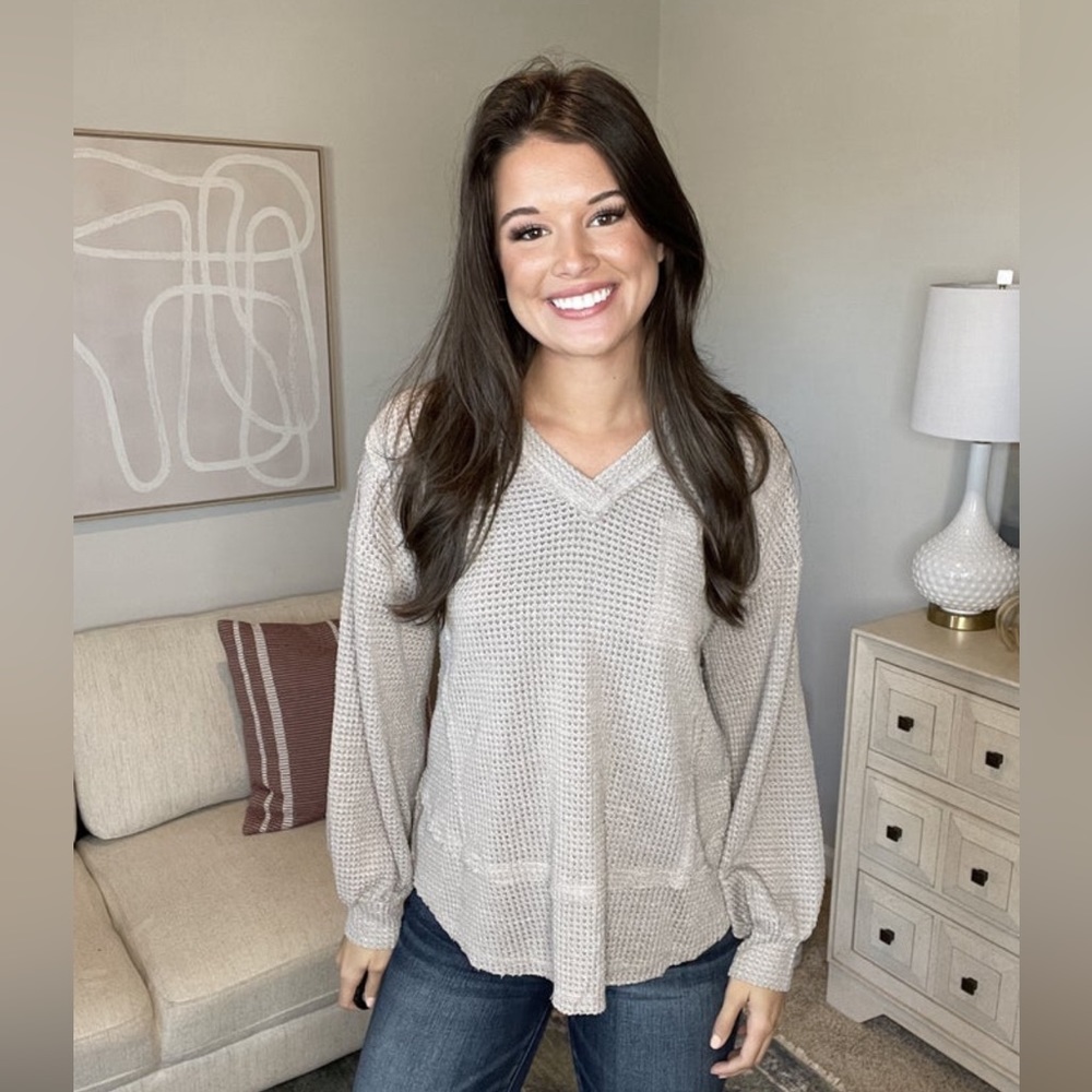 Very J Mocha Waffle Knit Top - Size S